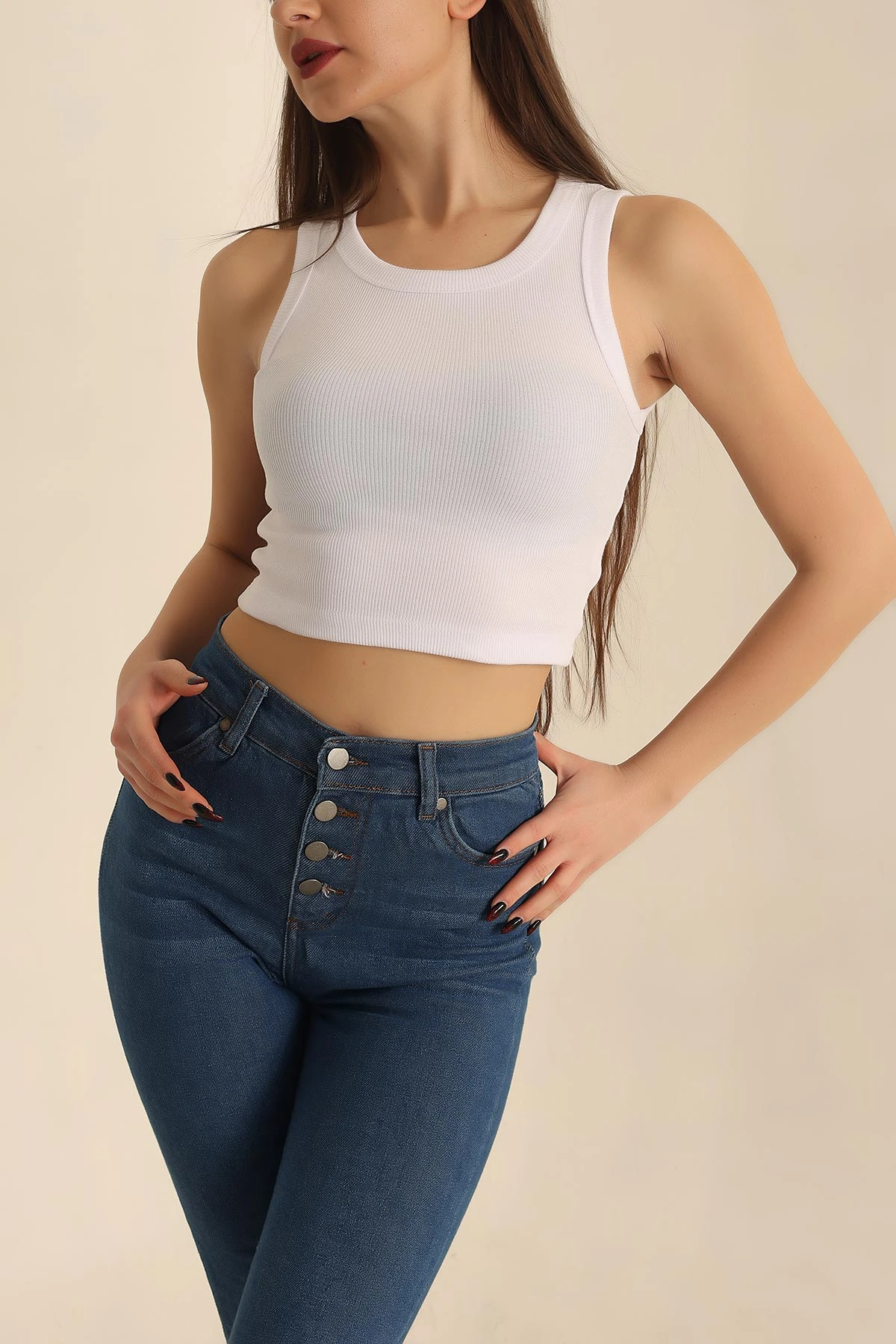 Beyaz Fitilli Likralı Atlet 245406
