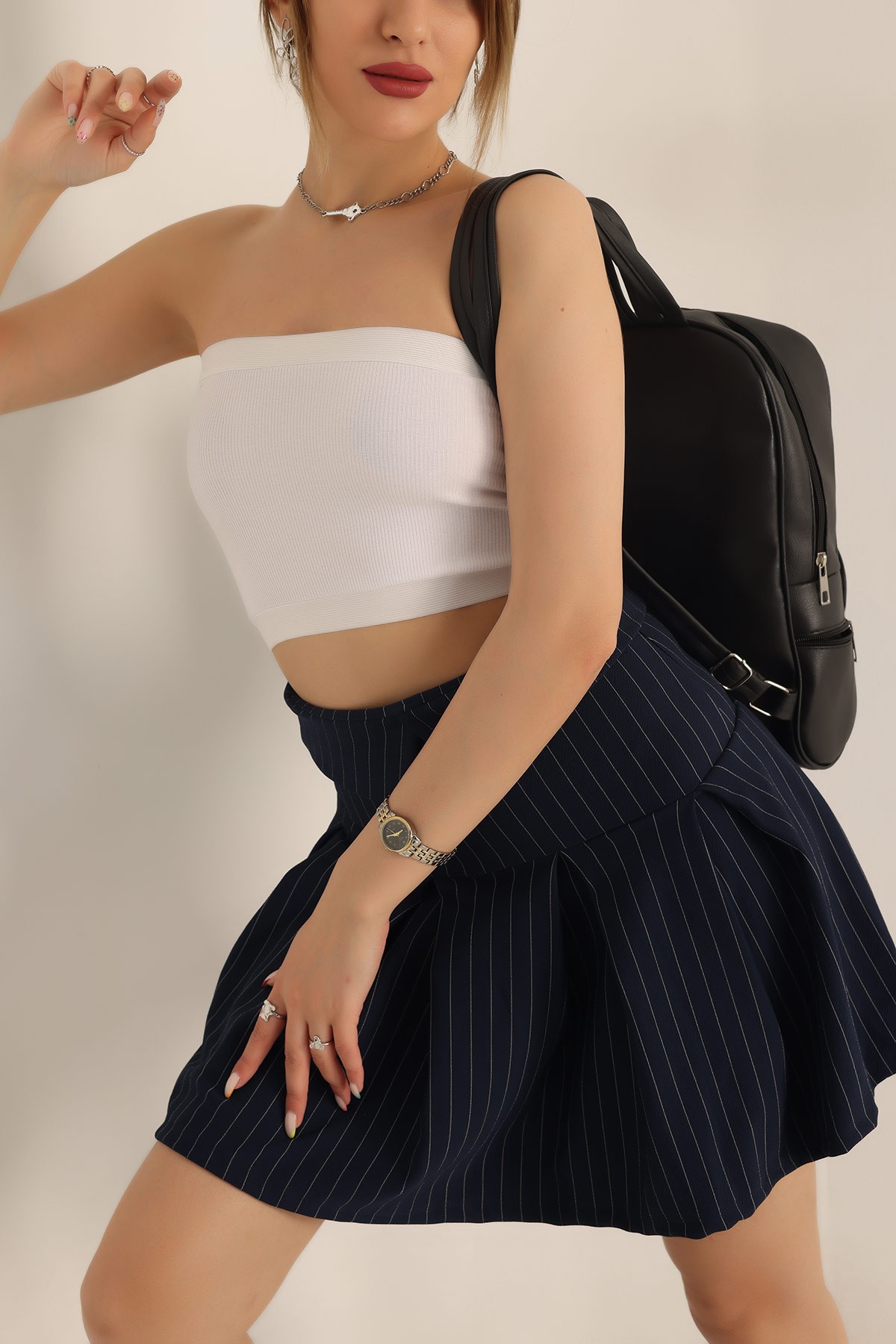 Beyaz Fitilli Likralı Bluz 180306