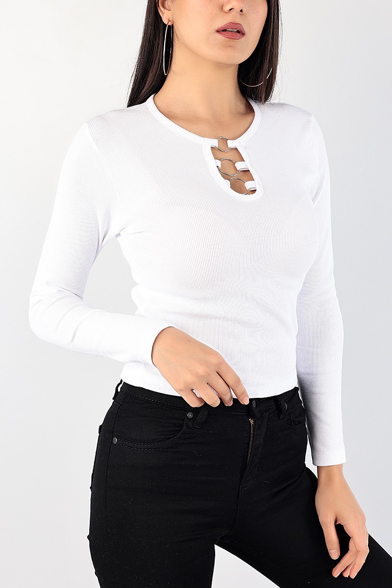 Beyaz Fitilli Likralı Bluz 86869