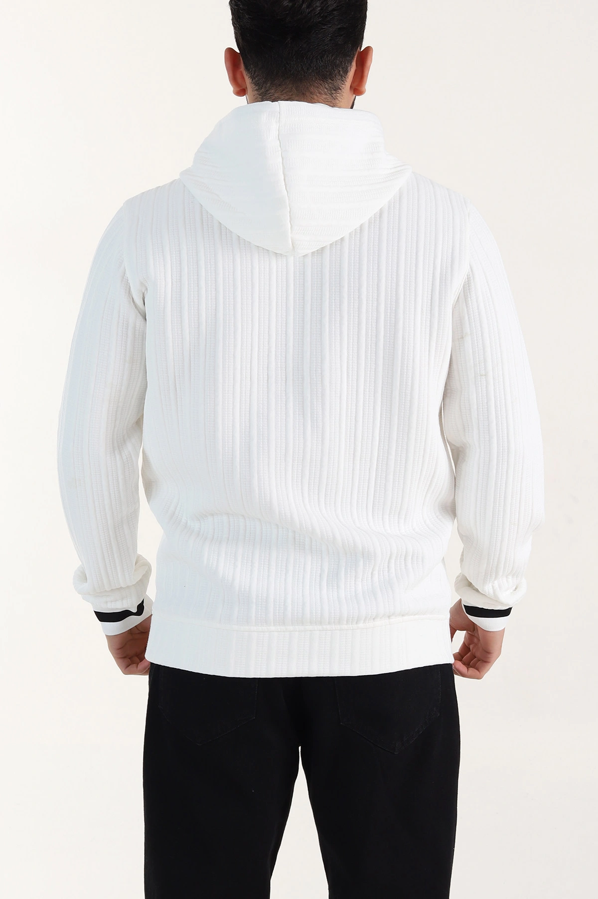 Beyaz Fitilli Yazı Detaylı Kapüşonlu Erkek Sweatshirt 396200