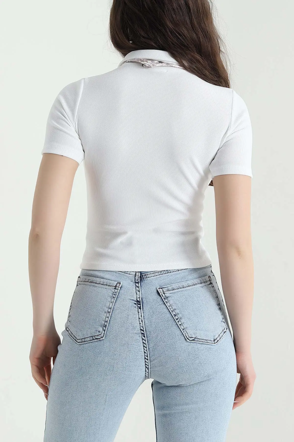 Beyaz Fularlı Ottoman Kadın Bluz 453675