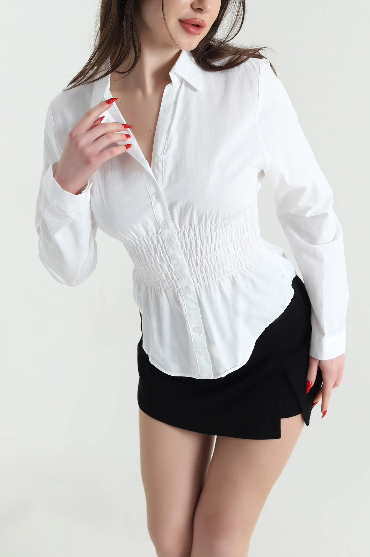 Beyaz Gipeli Poplin Kadın Bluz 441414