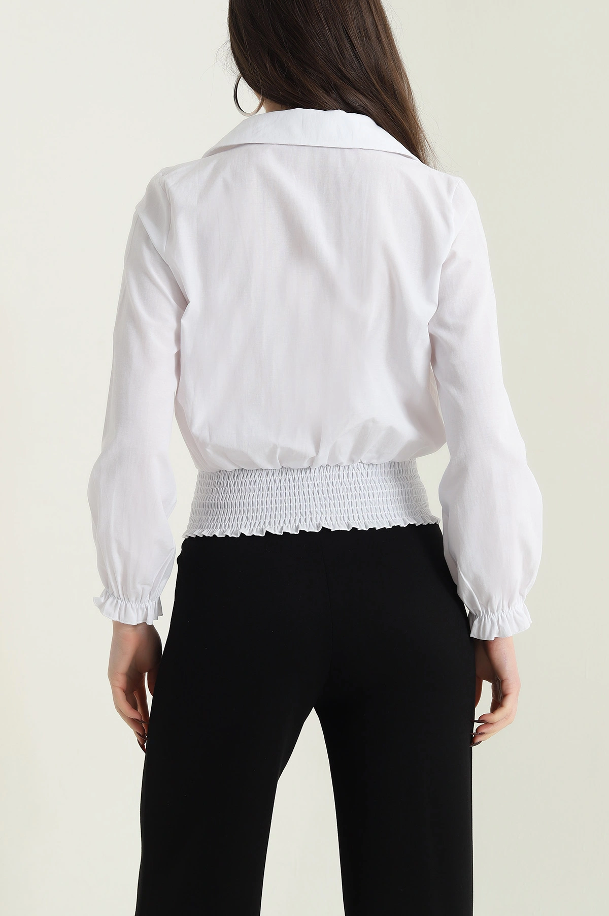 Beyaz Gipeli Poplin Kadın Gömlek Bluz 436996