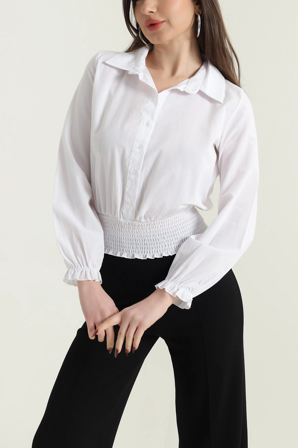 Beyaz Gipeli Poplin Kadın Gömlek Bluz 436996