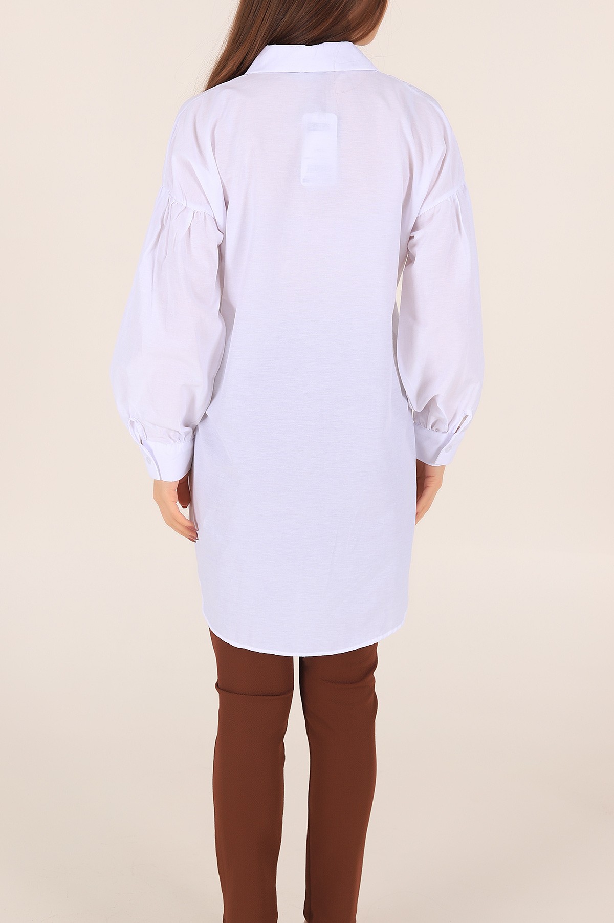 Beyaz Gizli Pat Taş Detay Terikoton Gömlek Tunik 167780