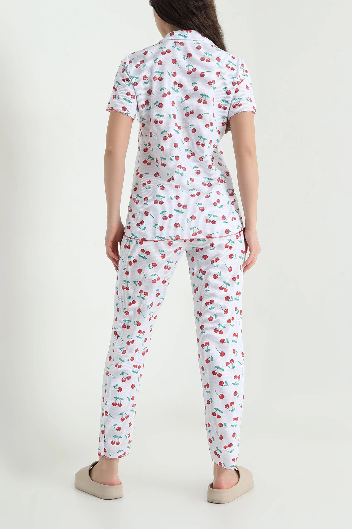 Beyaz Gofre Kadın Pijama Takımı 457065