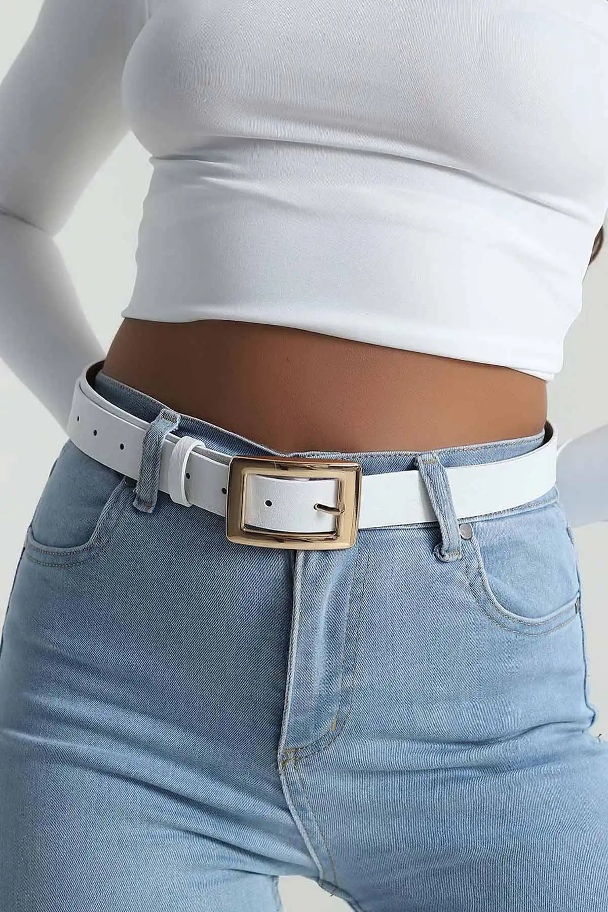 Beyaz Gold Kare Tokalı Kadın Kemer 489487