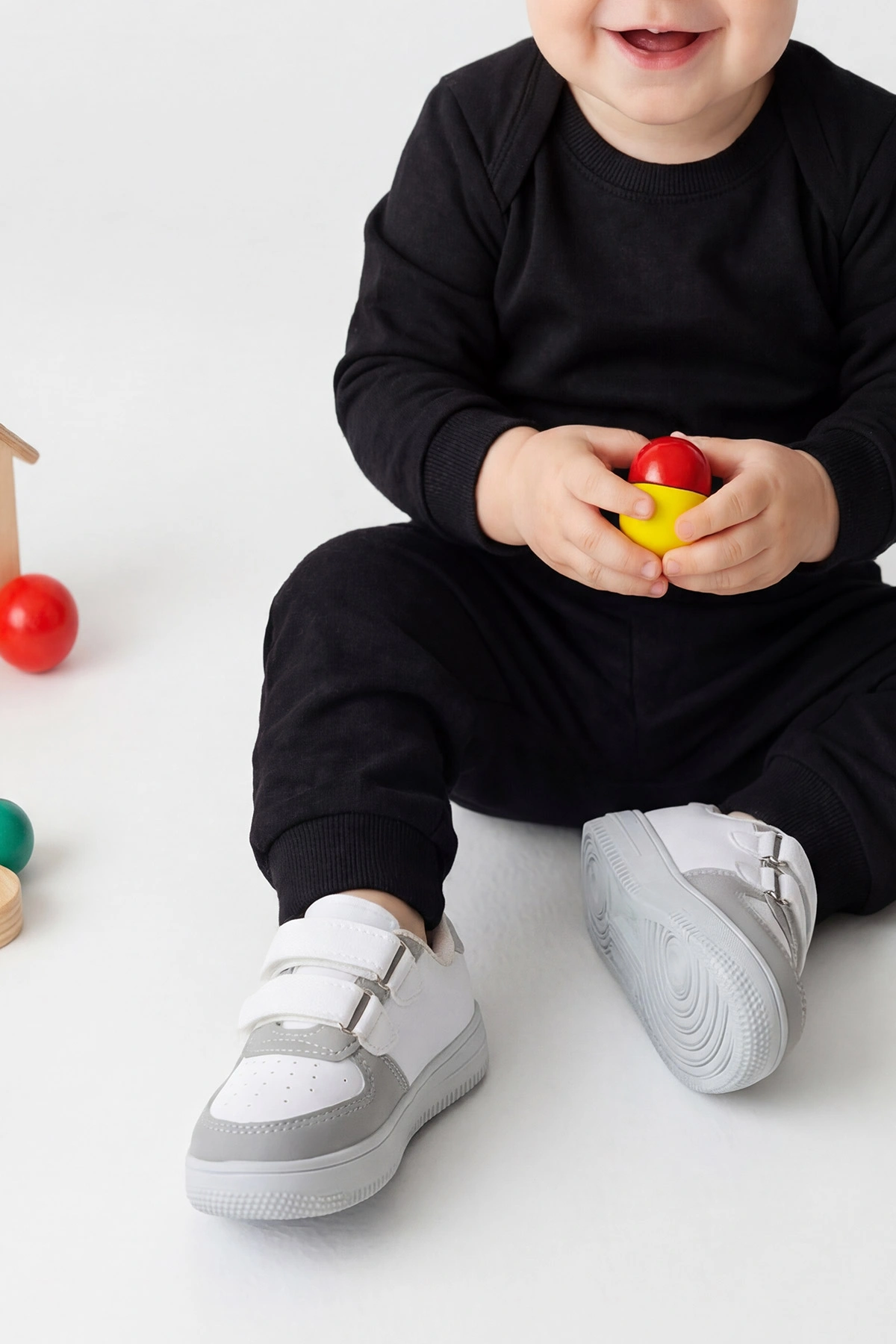 Beyaz Gri ( 22 - 25 ) Cırtlı Kız Bebek Spor Ayakkabı 445499