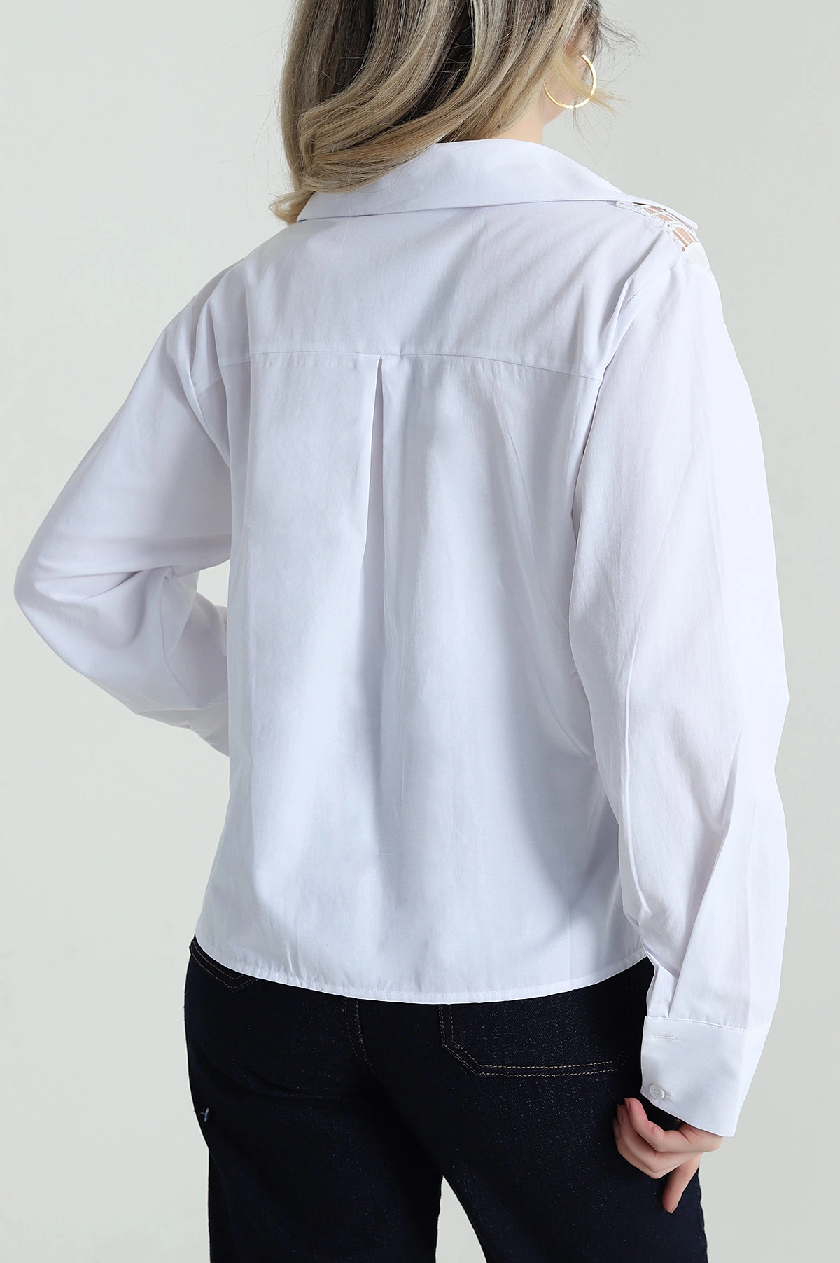 Beyaz Güpürlü Poplin Kadın Gömlek 459406