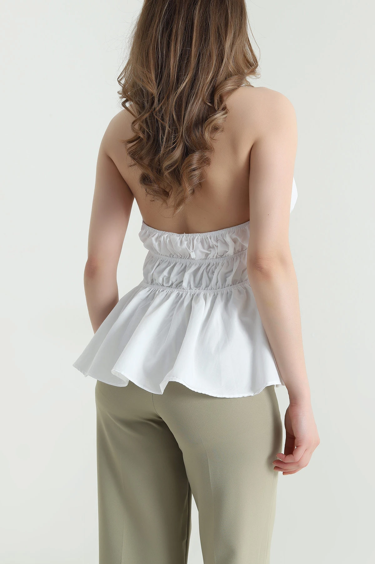 Beyaz Halter Yaka Poplin Kadın Bluz 463617