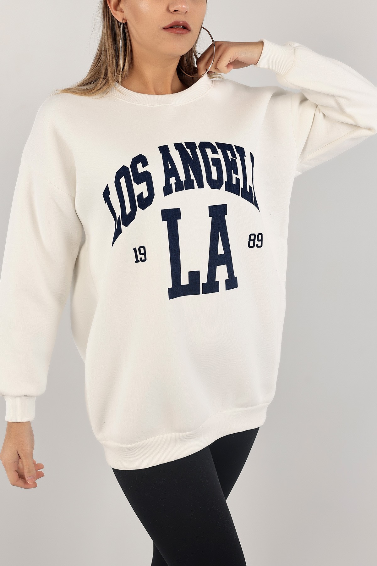 Beyaz İçi Şardonlu Baskılı Bayan Sweat 139523