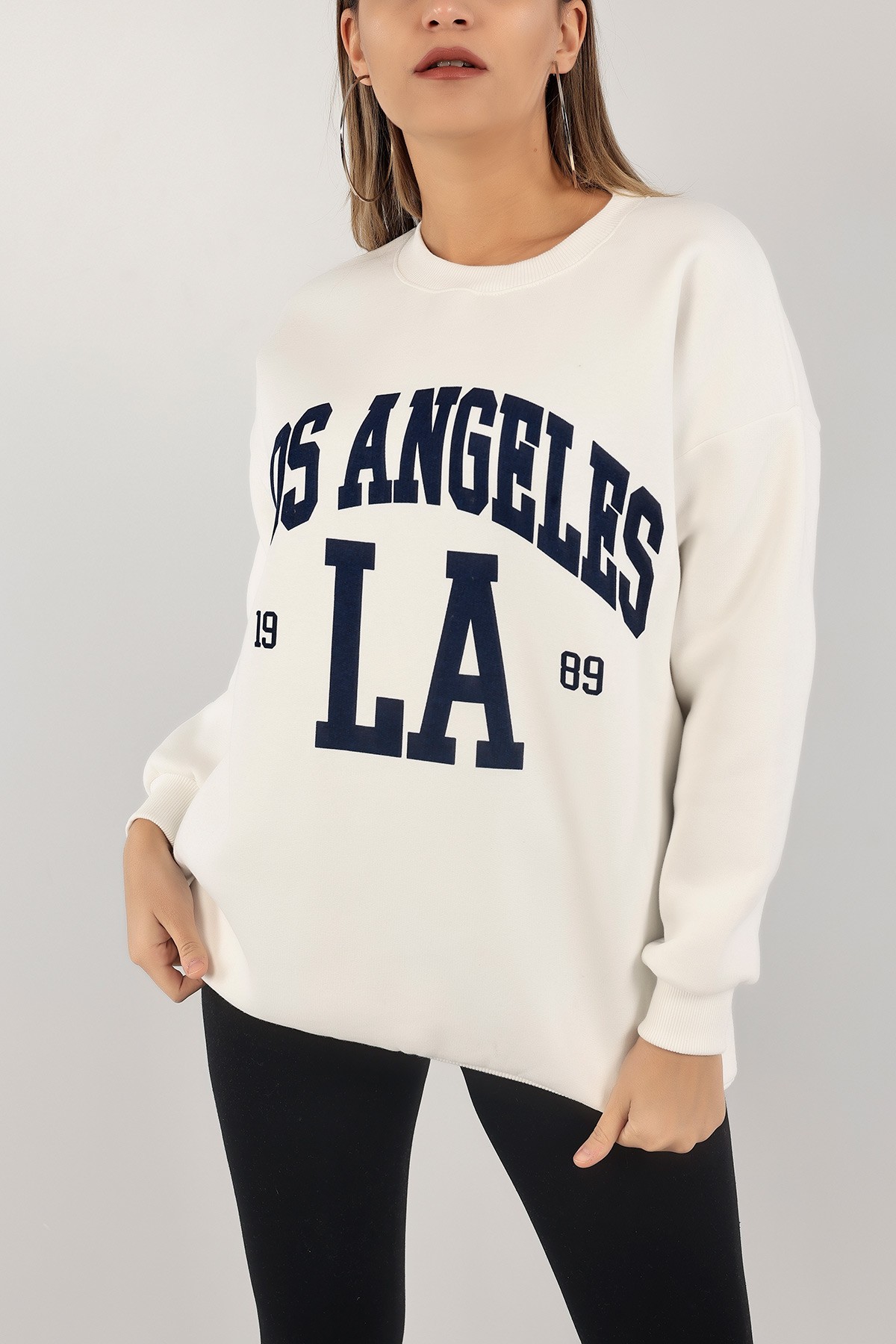 Beyaz İçi Şardonlu Baskılı Bayan Sweat 139523