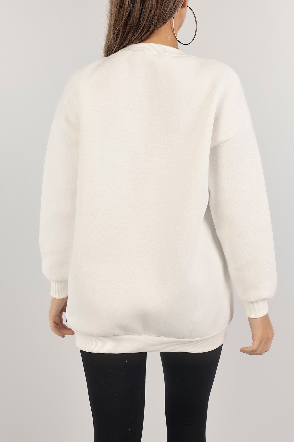 Beyaz İçi Şardonlu Baskılı Bayan Sweat 139523