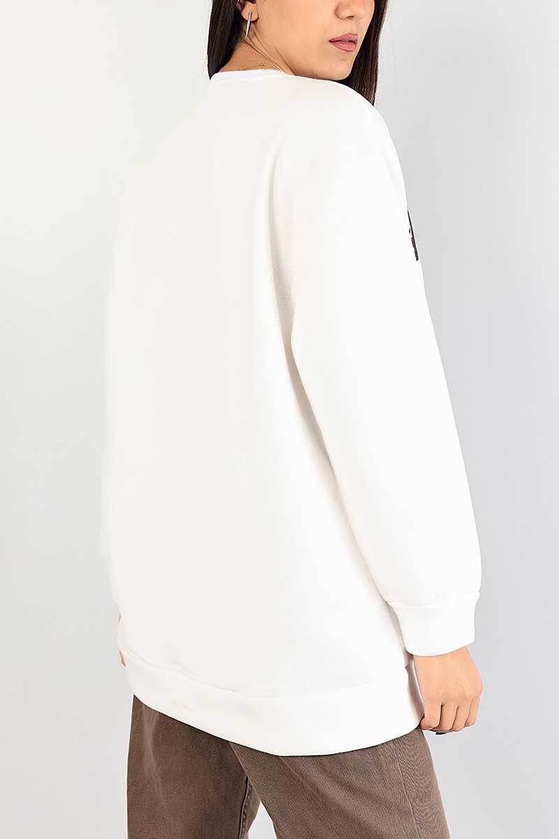 Beyaz İçi Şardonlu Baskılı Bayan Sweat 85033
