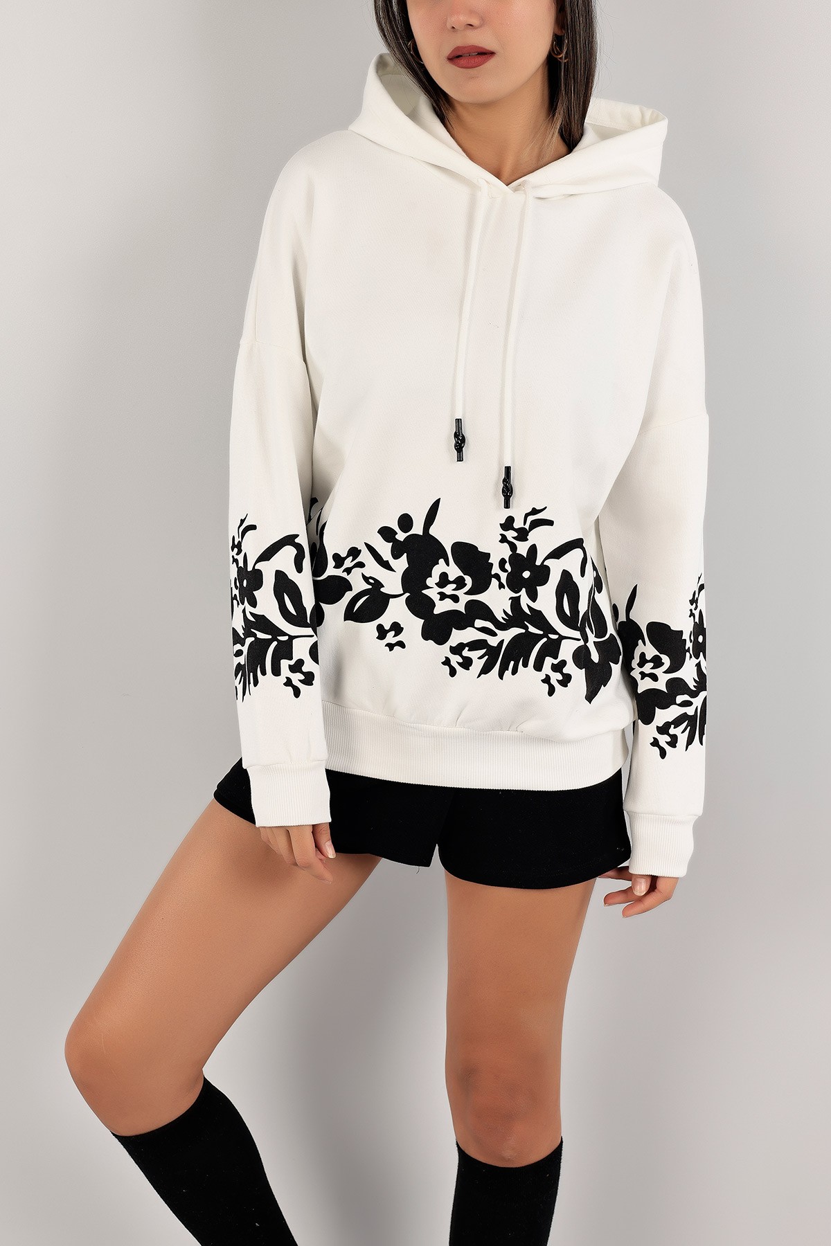 Beyaz İçi Şardonlu Kapüşonlu Bayan Sweat 134885