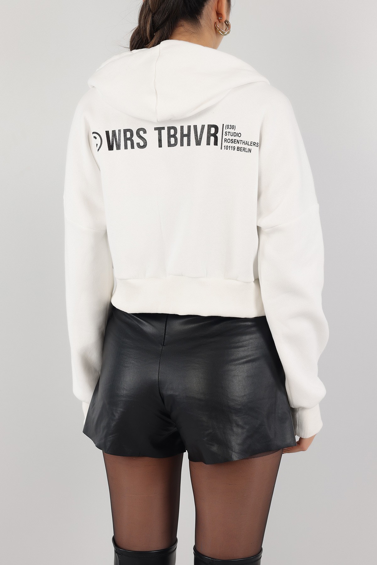 Beyaz İçi Şardonlu Kapüşonlu Bayan Sweat 151384
