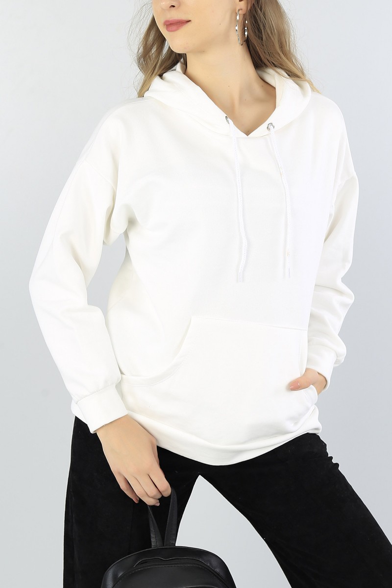 Beyaz İçi şardonlu Kapüşonlu Bayan Sweat 51941