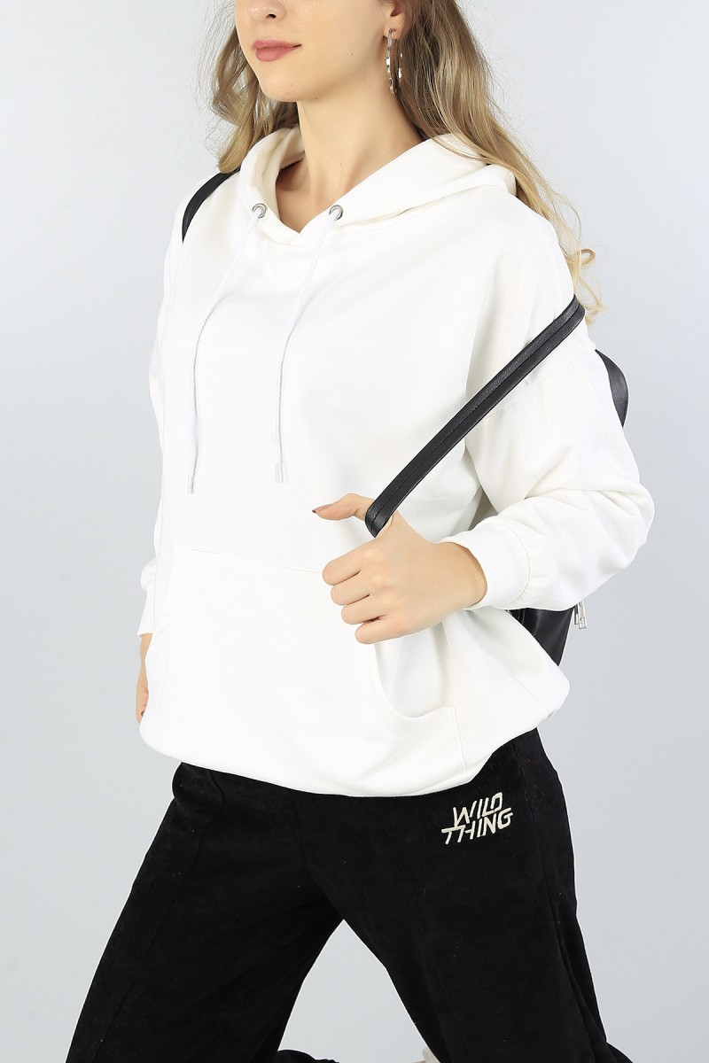 Beyaz İçi şardonlu Kapüşonlu Bayan Sweat 51941