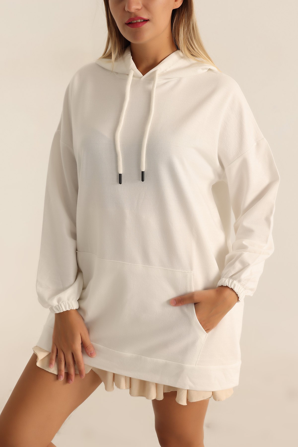 Beyaz İki İp Bayan Sweat 195619