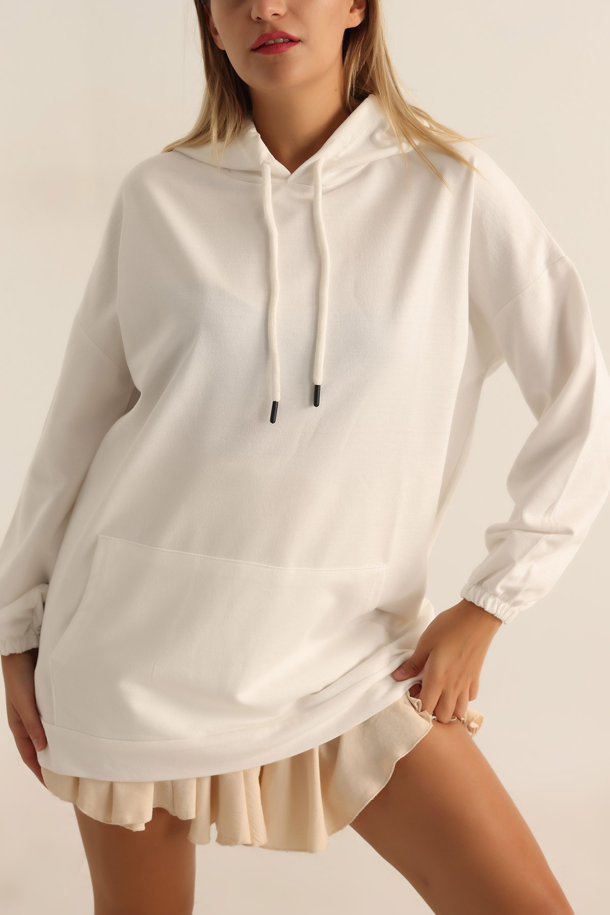 Beyaz İki İp Bayan Sweat 195619