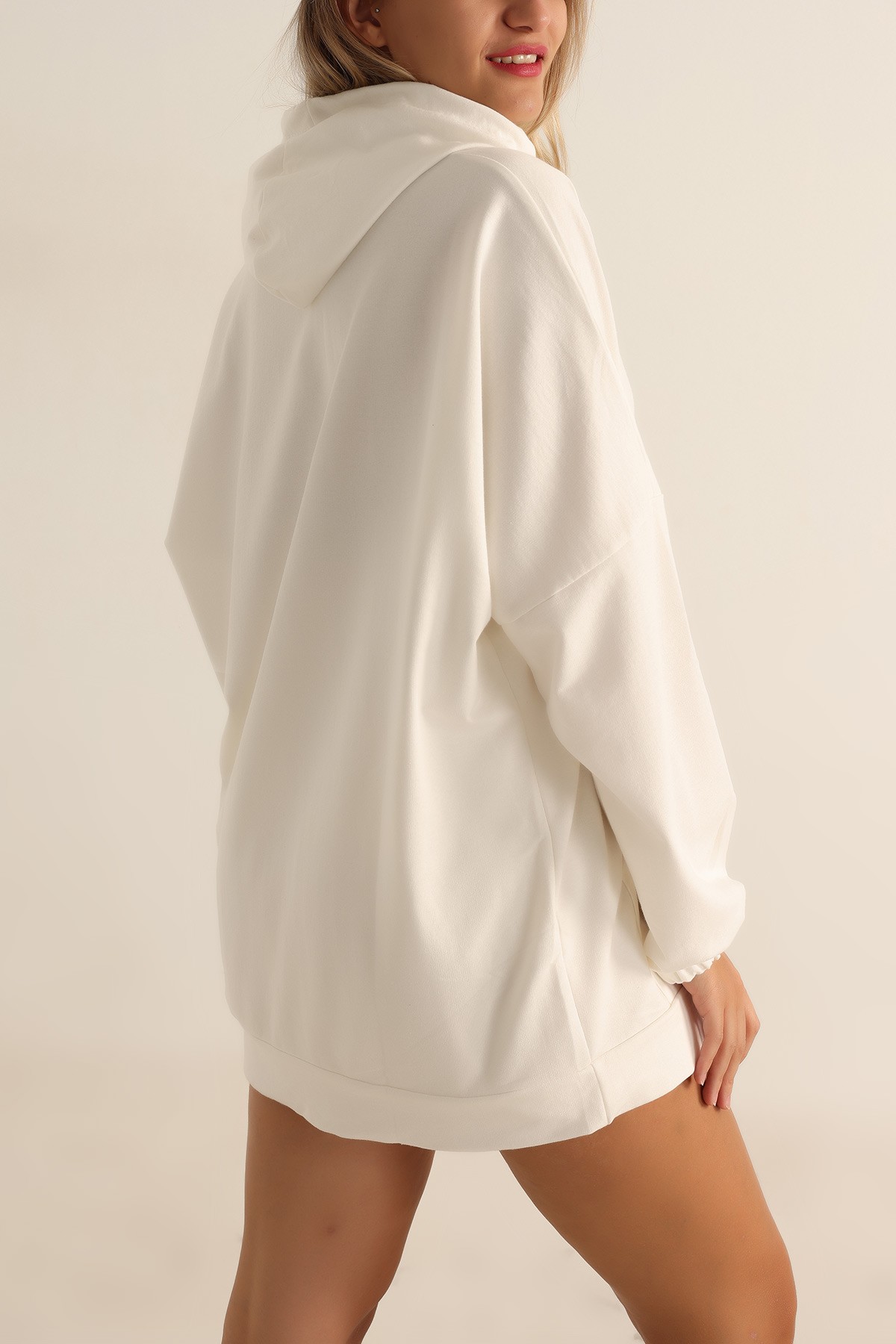 Beyaz İki İp Kapşonlu Sweat Tunik 198421