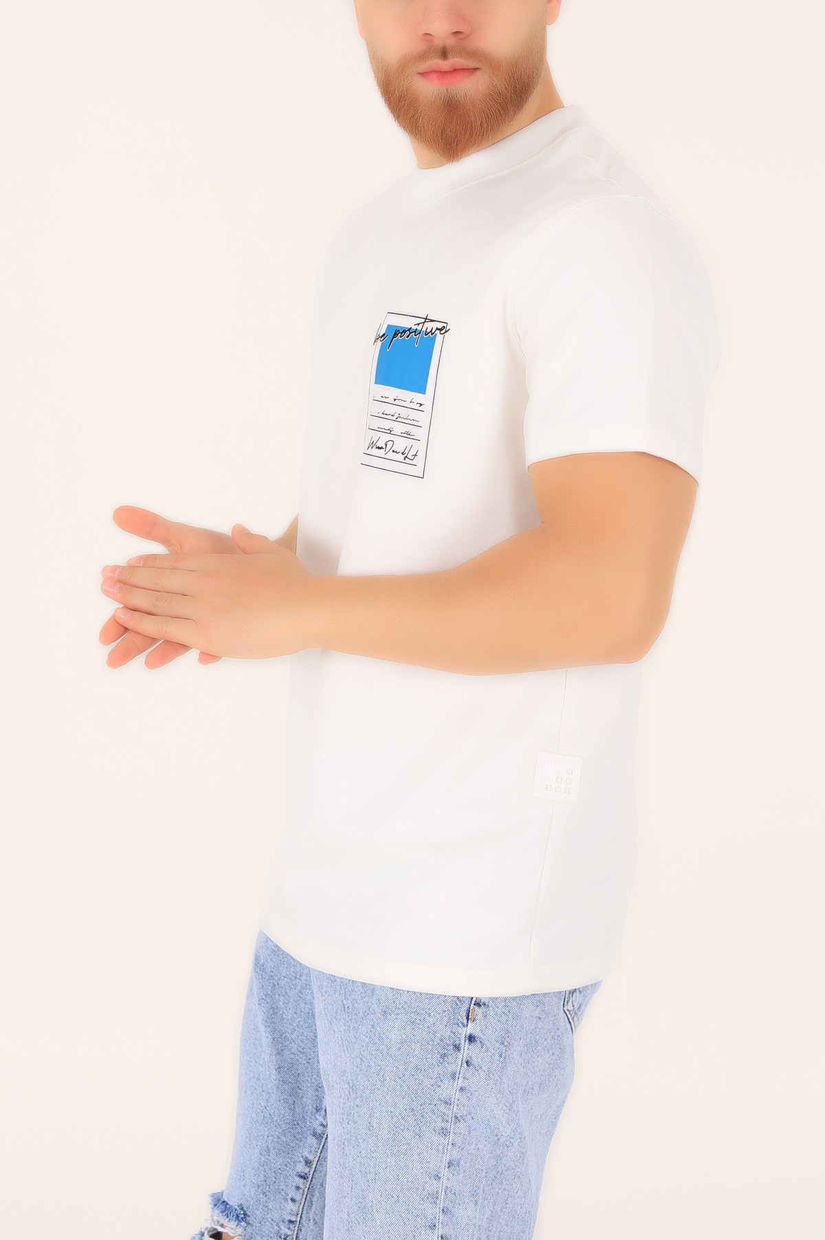 Beyaz İki İp Oversize Erkek Tişört 163559