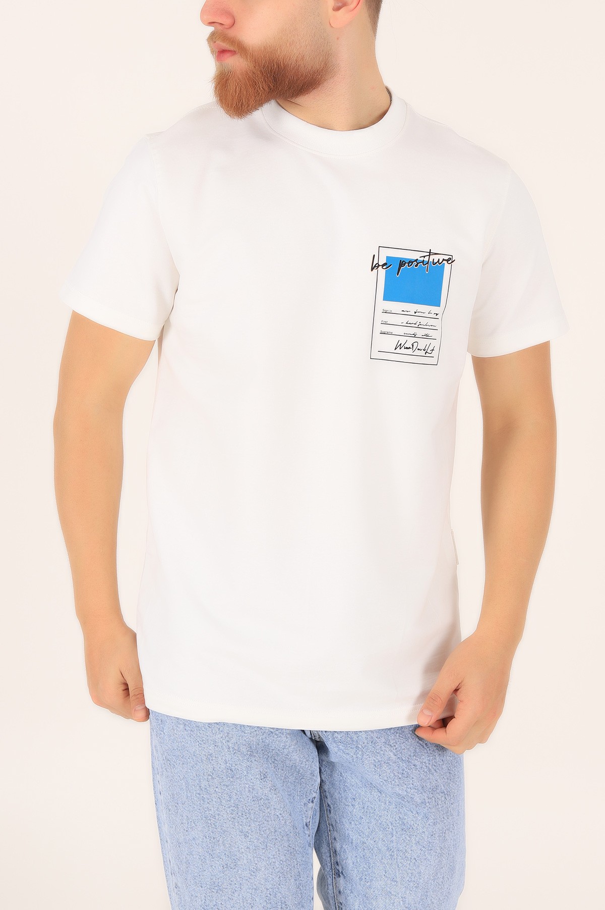 Beyaz İki İp Oversize Erkek Tişört 163559