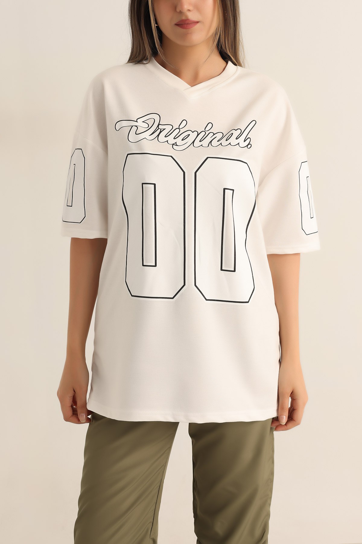 Beyaz İki İp Oversize Tişört 184775