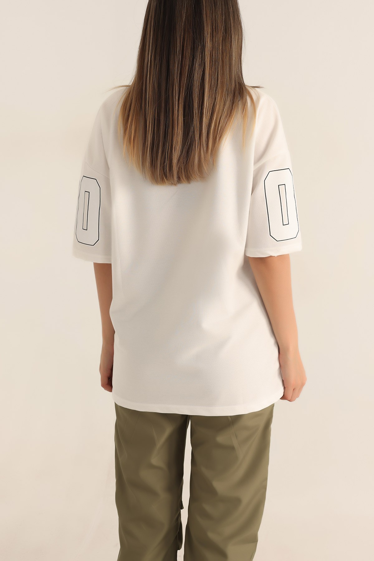 Beyaz İki İp Oversize Tişört 184775