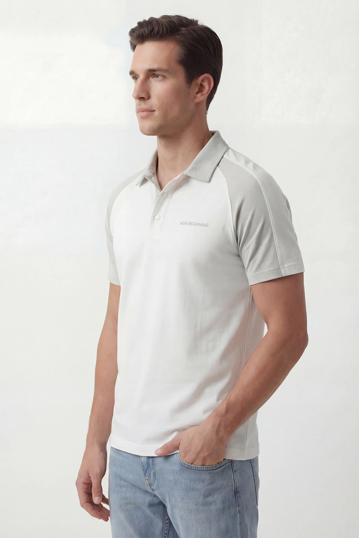 Beyaz İki İp Polo Yaka Çıt Çıtlı Erkek Tişört 435092