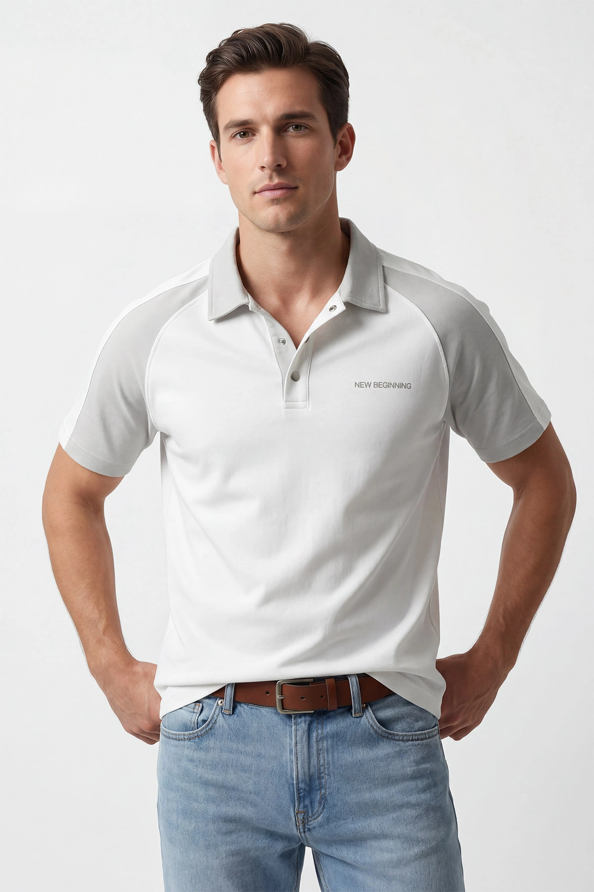 Beyaz İki İp Polo Yaka Çıt Çıtlı Erkek Tişört 435092