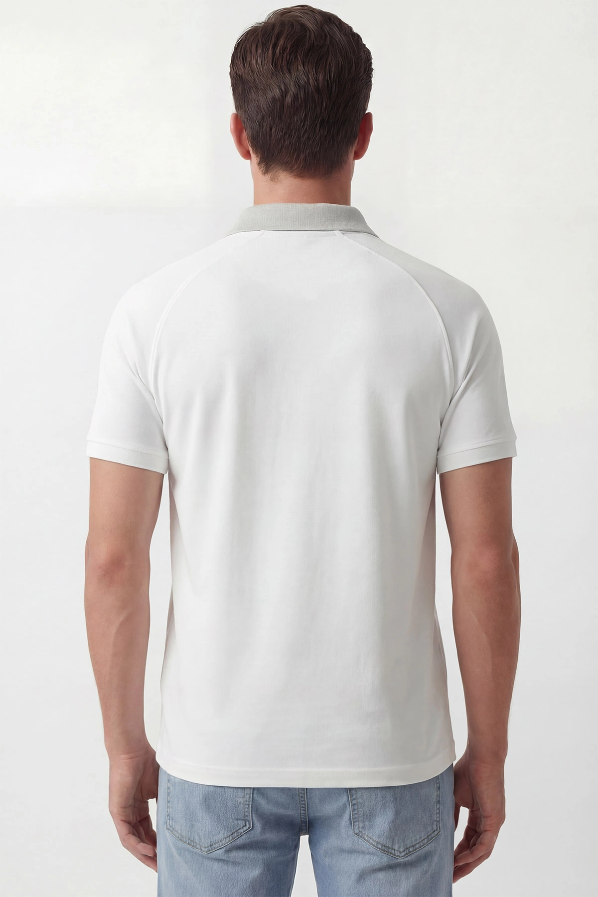 Beyaz İki İp Polo Yaka Çıt Çıtlı Erkek Tişört 435092