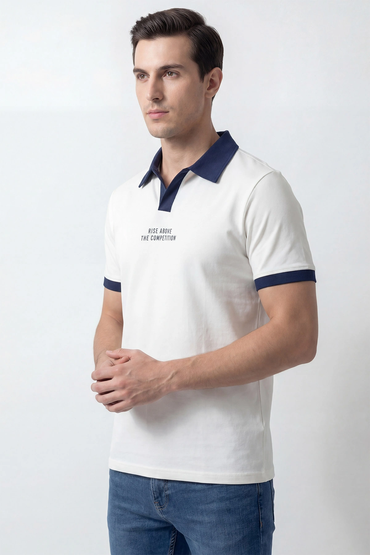 Beyaz İki İp Polo Yaka Erkek Tişört 435268