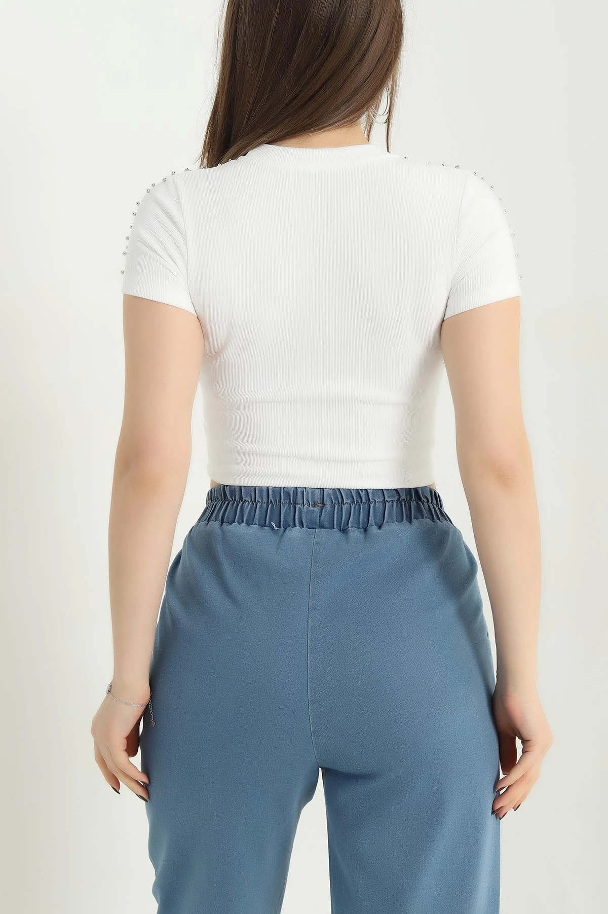 Beyaz İnci Detay Ottoman Bluz 340291