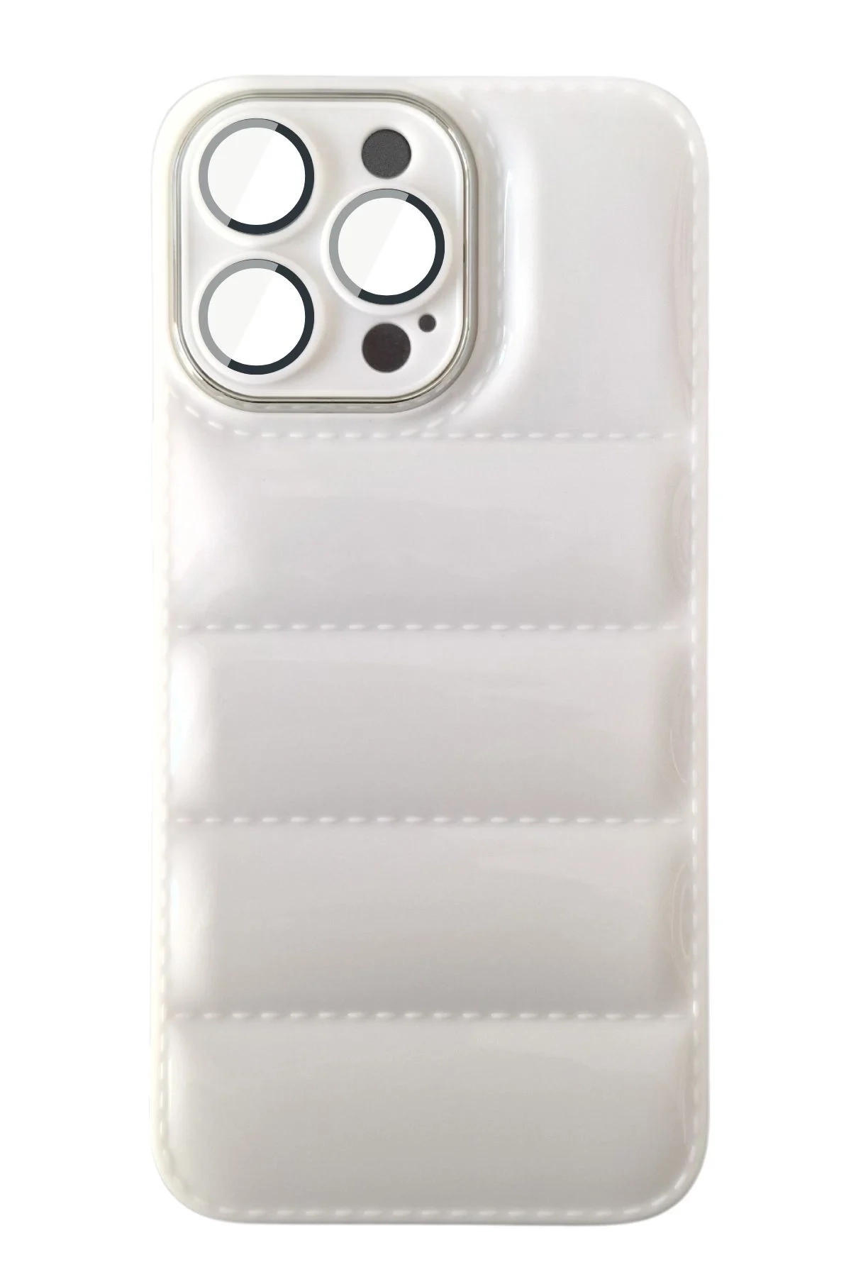 Beyaz iPhone 15 Pro Uyumlu Puffy Serisi Kamera Korumalı Silikon Telefon Kılıfı 343269
