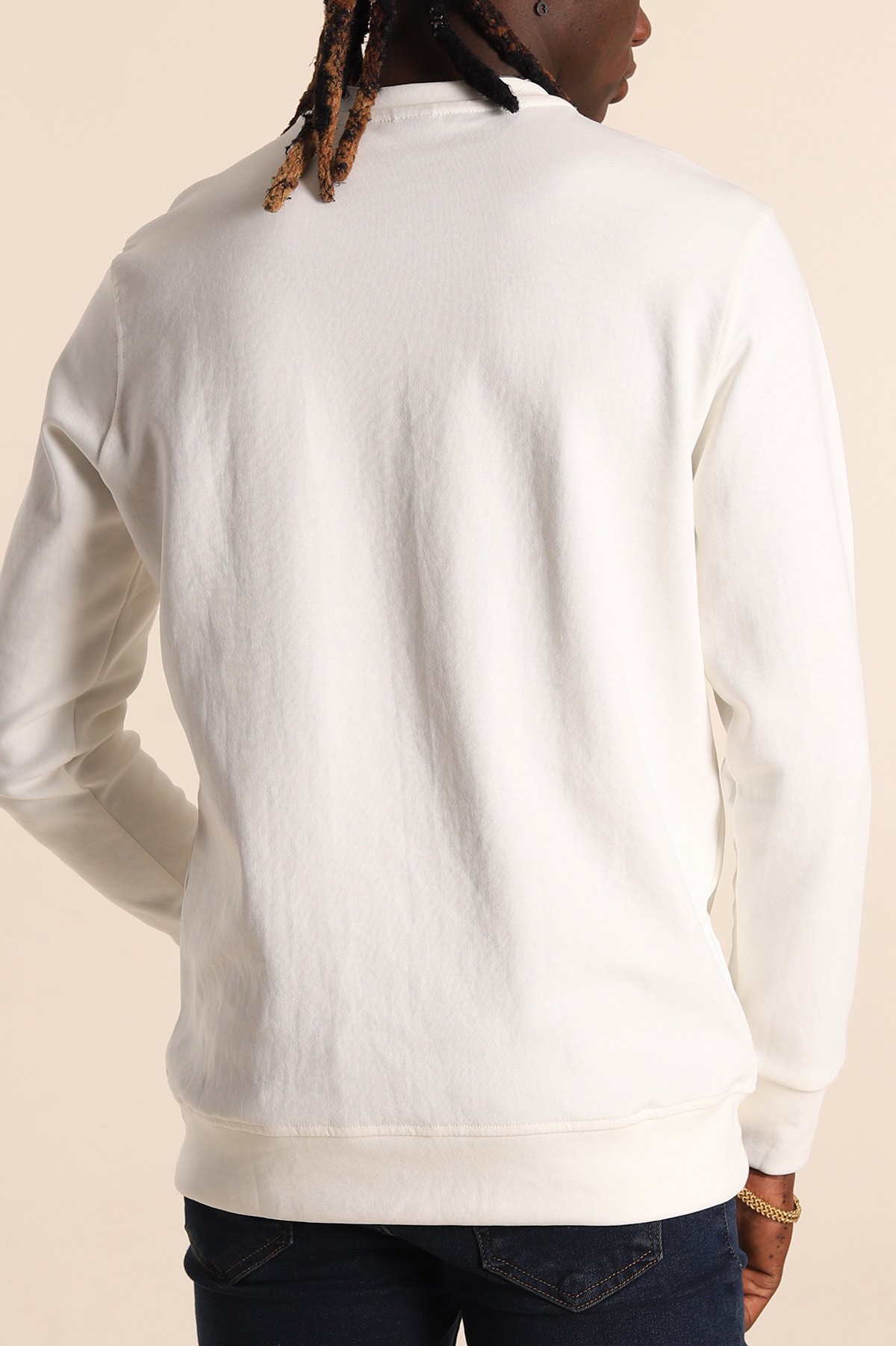 Beyaz Kabartma Yazılı Bisiklet Yaka Erkek Sweatshirt 204811