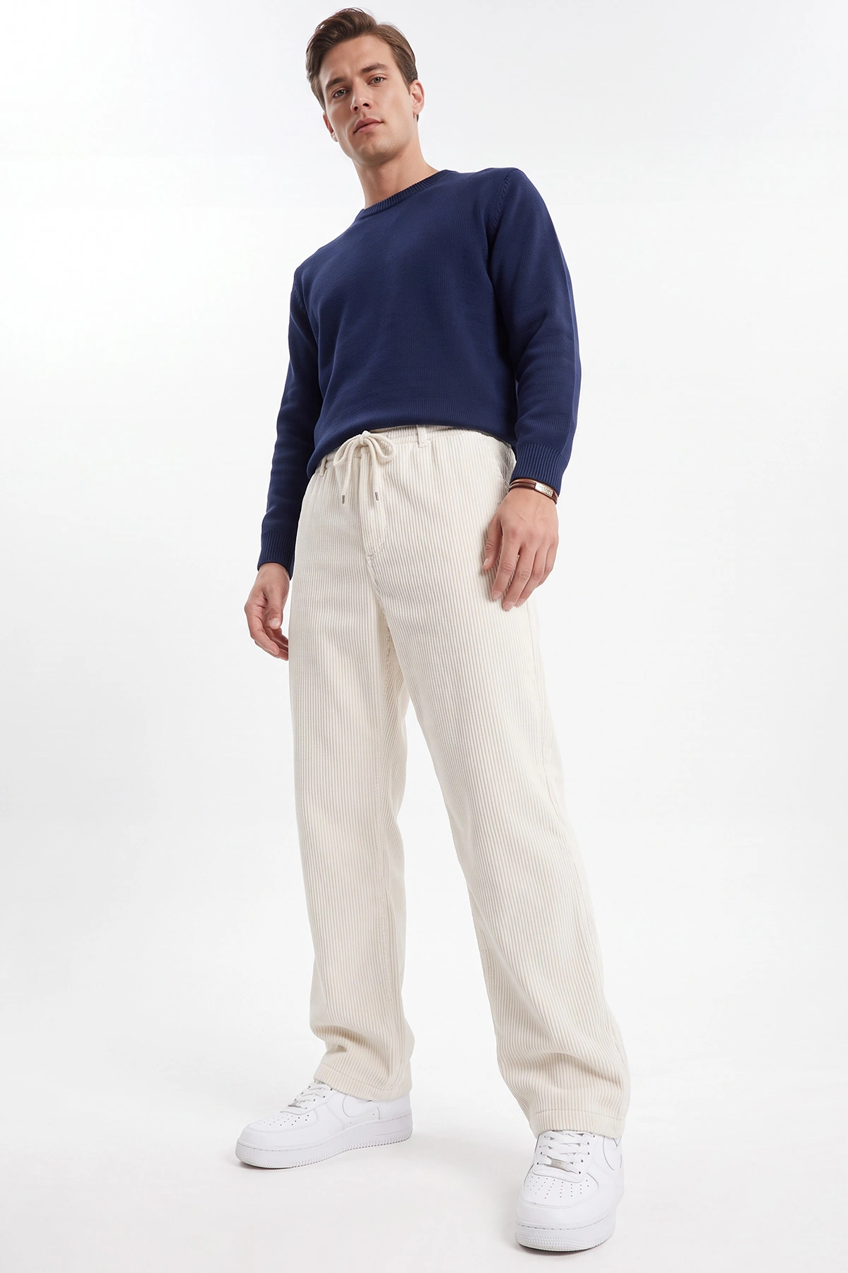 Beyaz Kadife Kumaş Baggy Erkek Pantolon 491686
