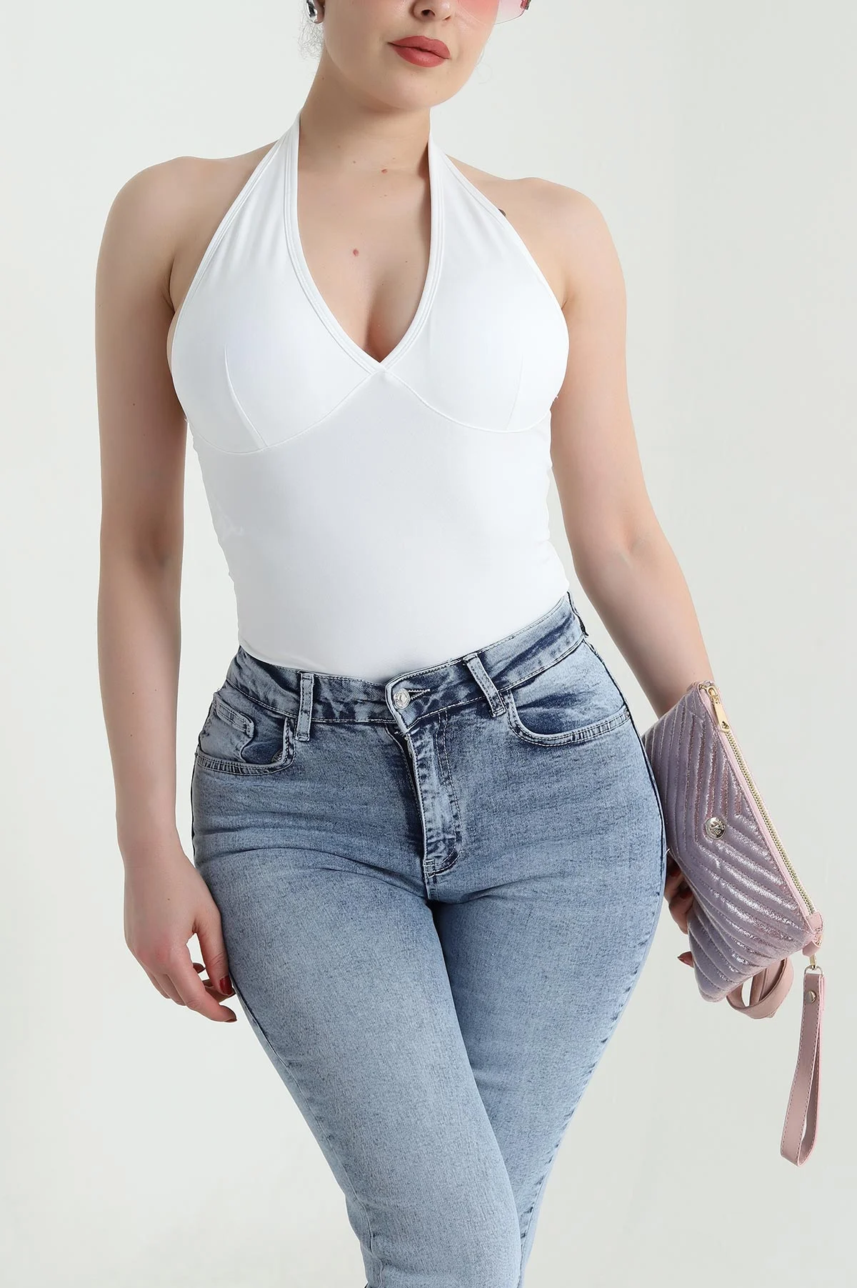 Beyaz Kaplı Scuba Kumaş Zıbın Bluz 467301