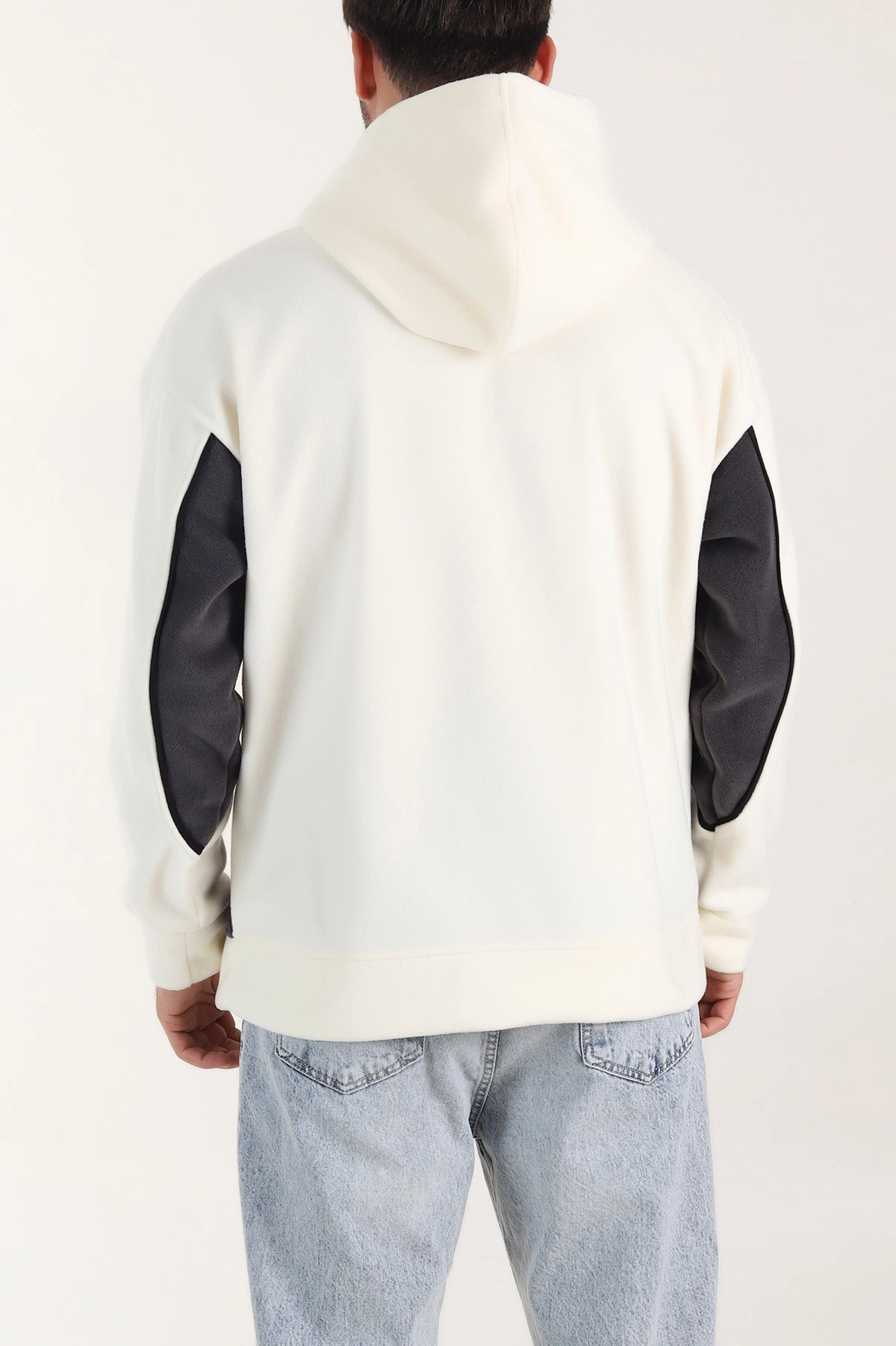 Beyaz Kapüşonlu Nakış Detaylı Erkek Sweatshirt 408761