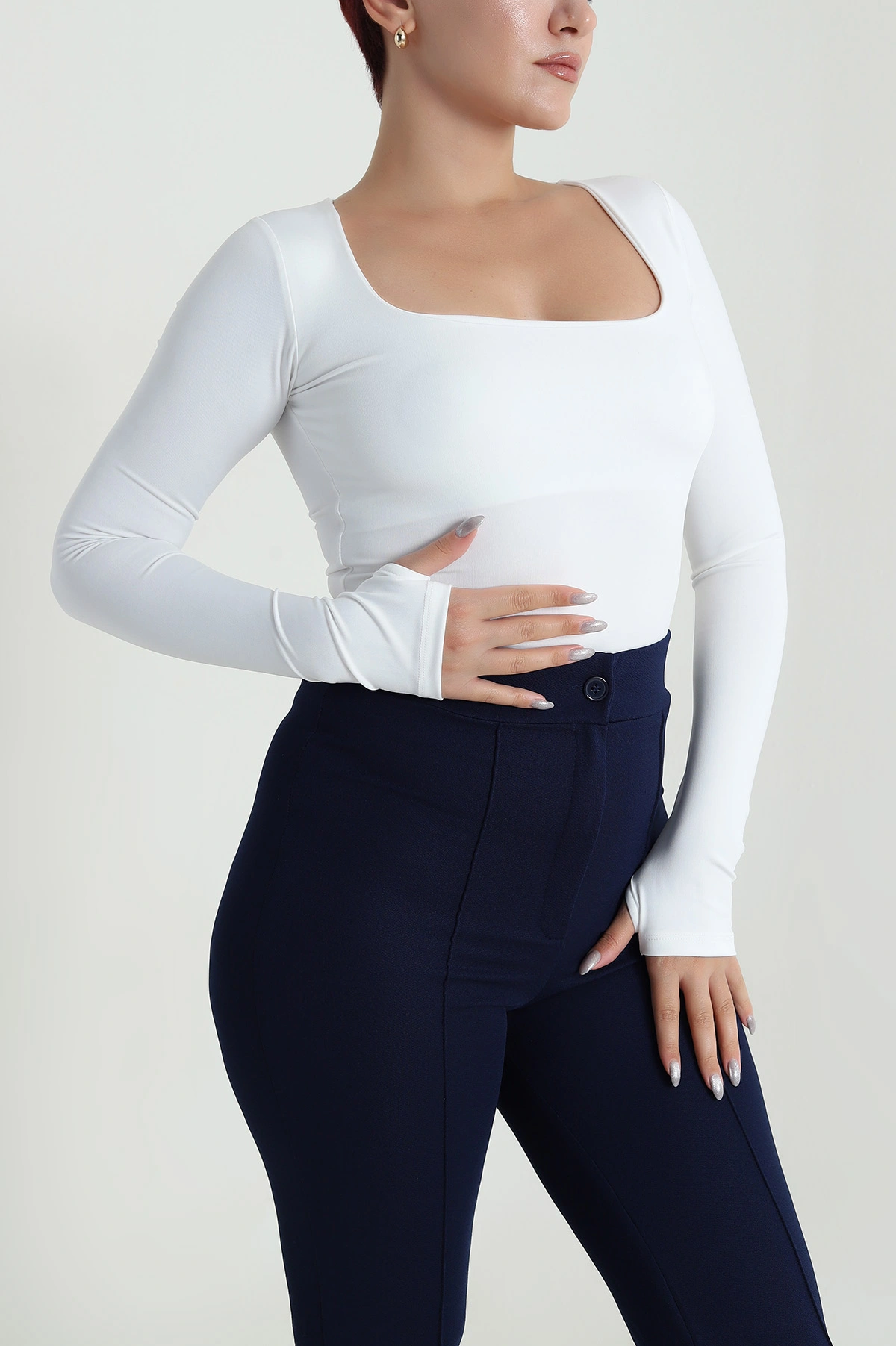 Beyaz Kare Yaka Scuba Kadın Bluz 483678