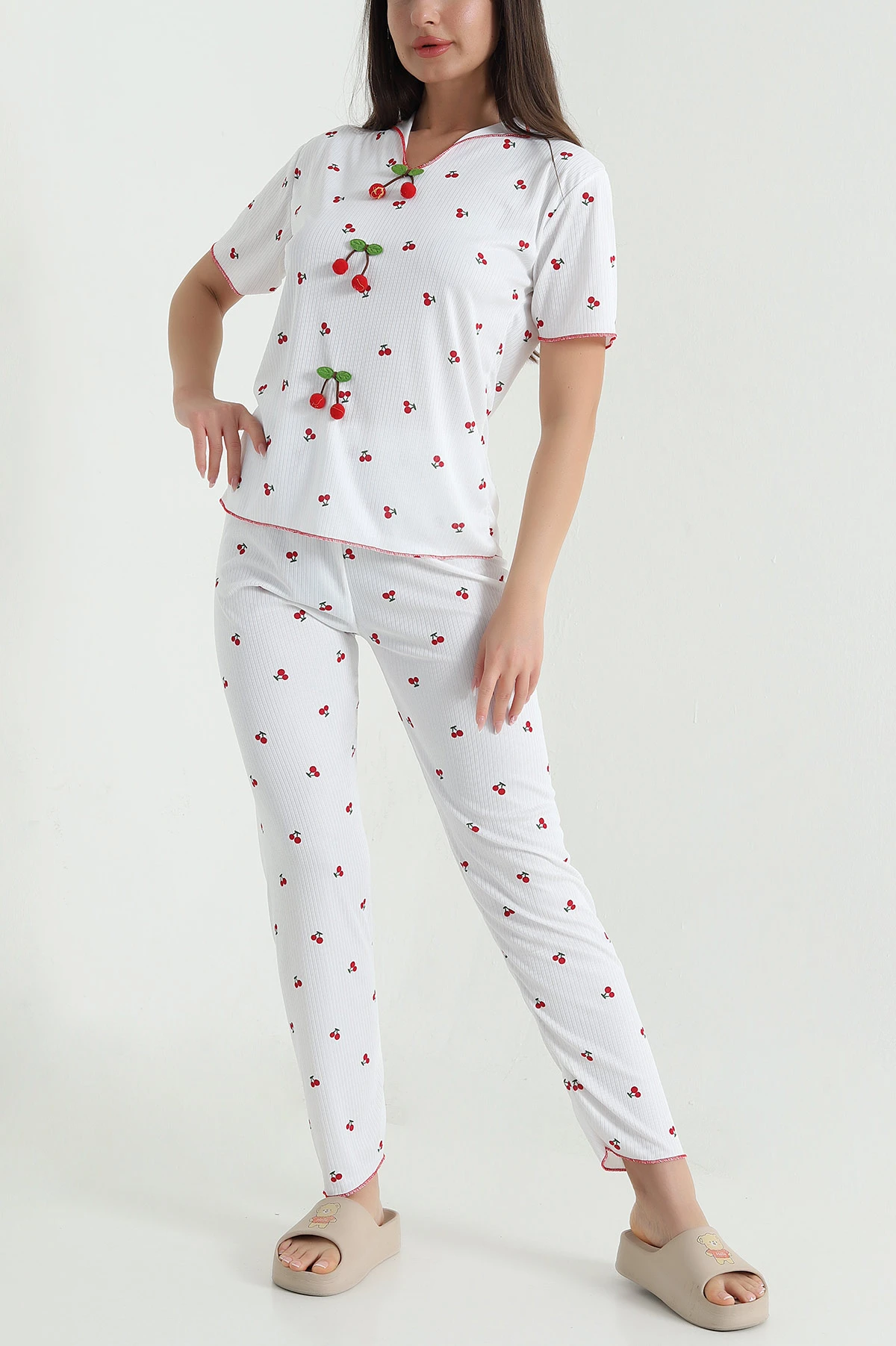 Beyaz Kaşkorse Kadın Pijama Takımı 460466