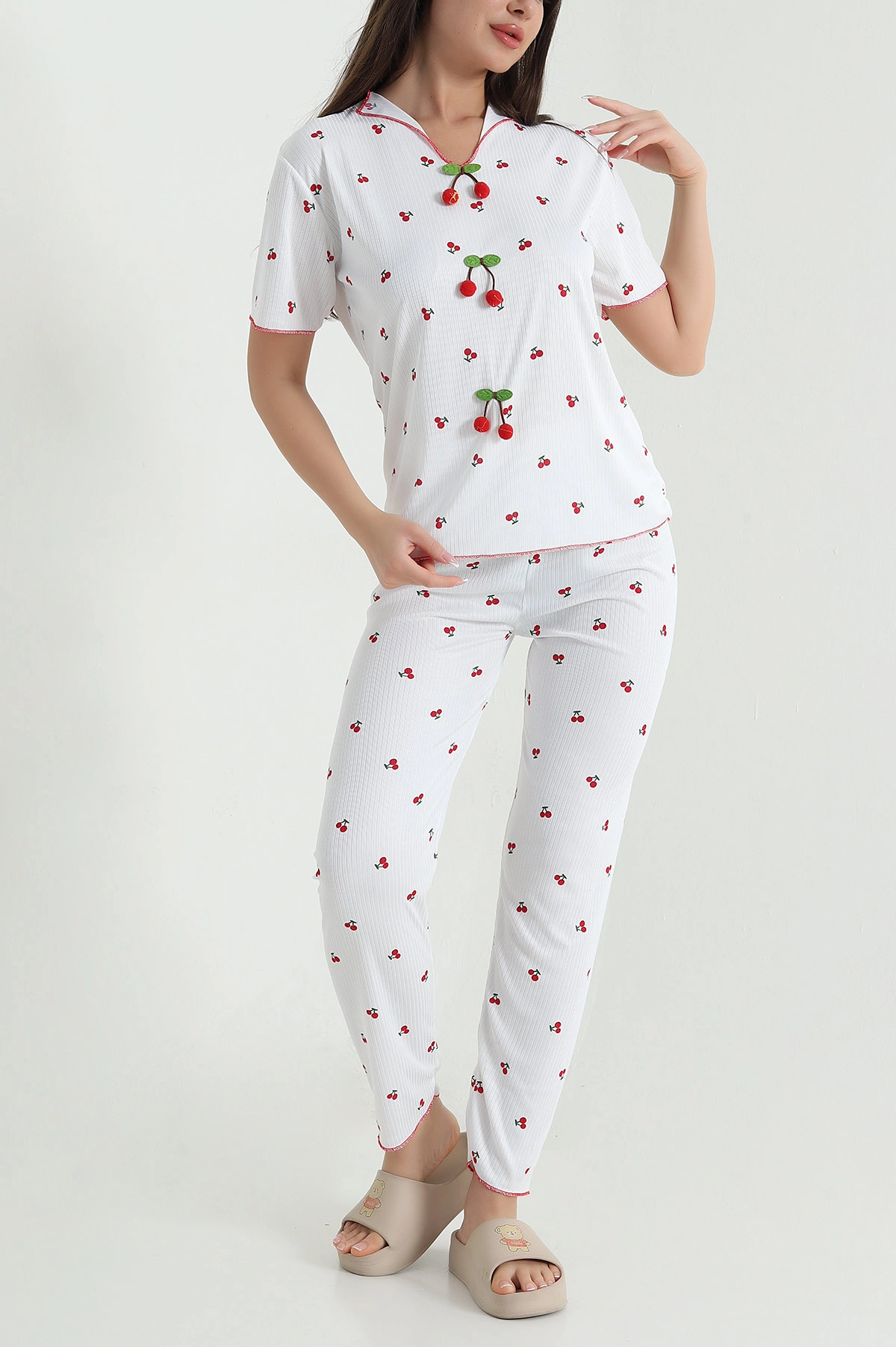 Beyaz Kaşkorse Kadın Pijama Takımı 460466