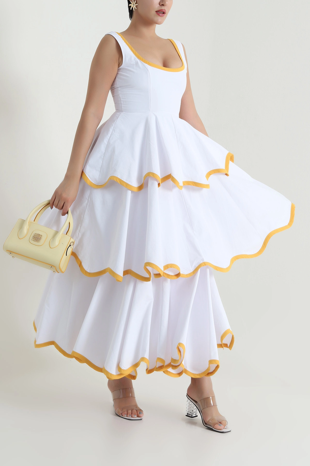 Beyaz Katlı Poplin Kadın Elbise 480639