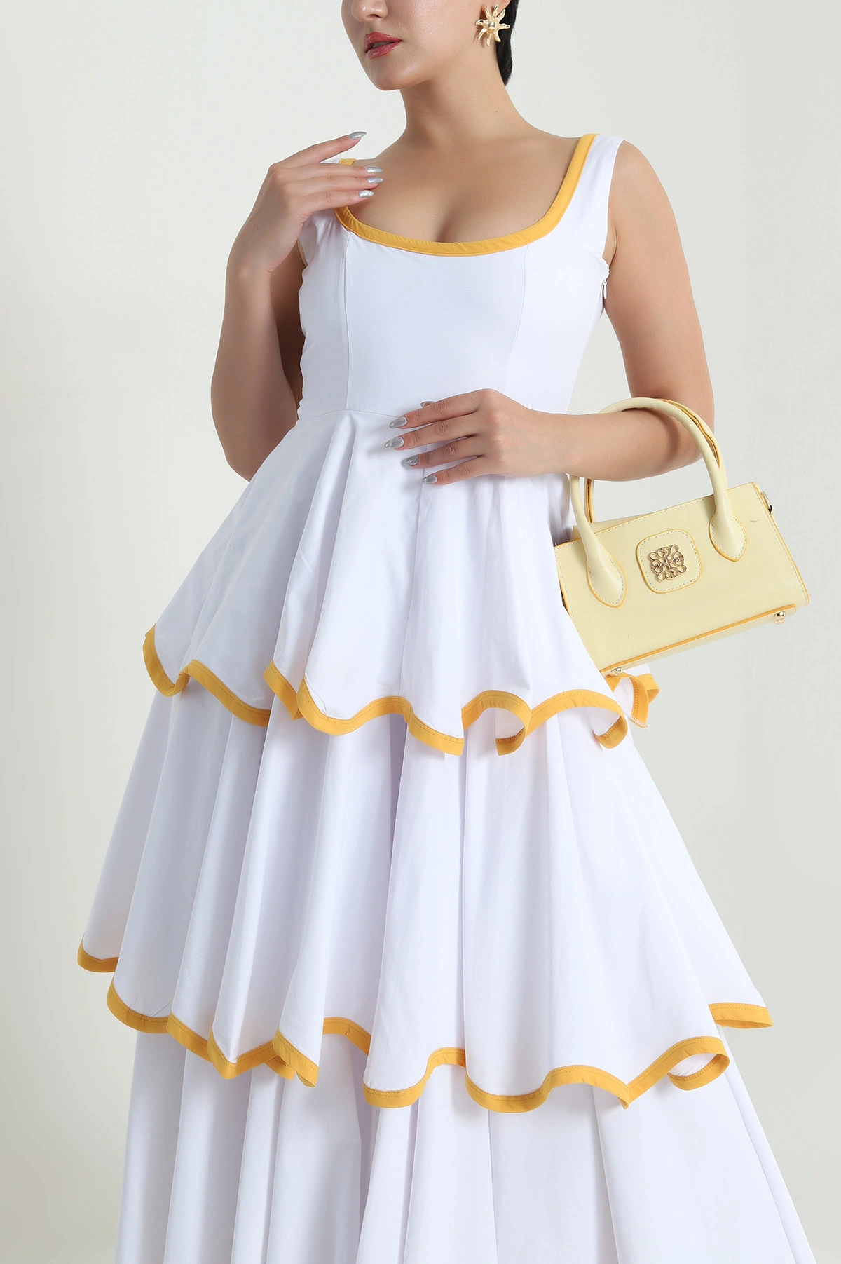 Beyaz Katlı Poplin Kadın Elbise 480639