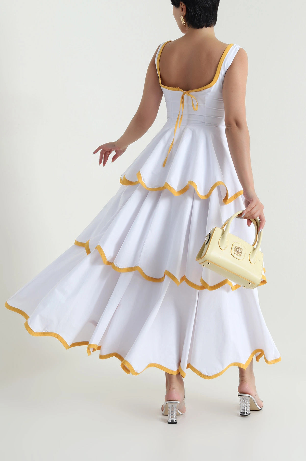 Beyaz Katlı Poplin Kadın Elbise 480639