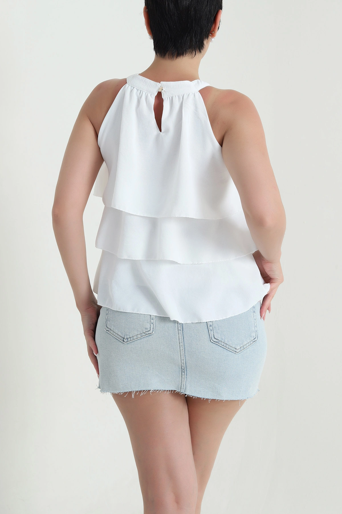 Beyaz Katlı Sunshine Kumaş Kadın Bluz 463190