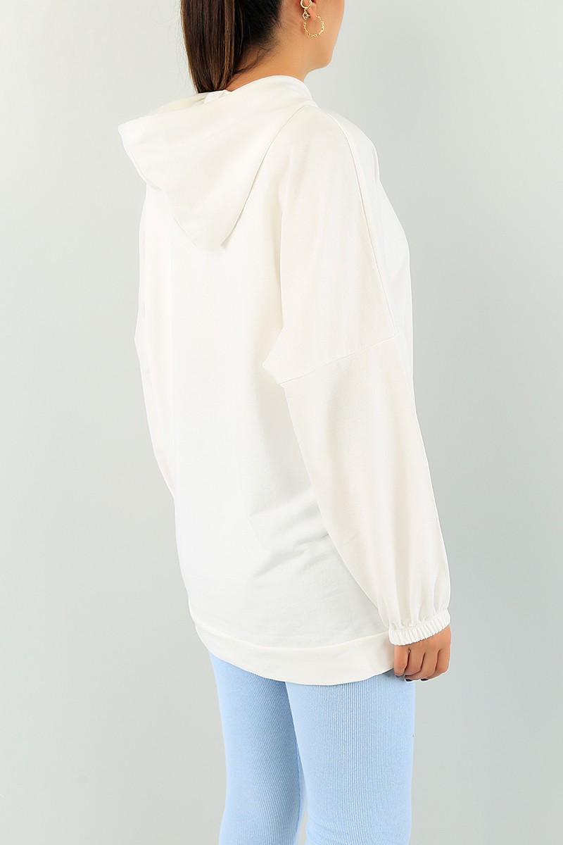 Beyaz Kedi Nakışlı Sweat Tunik 74643