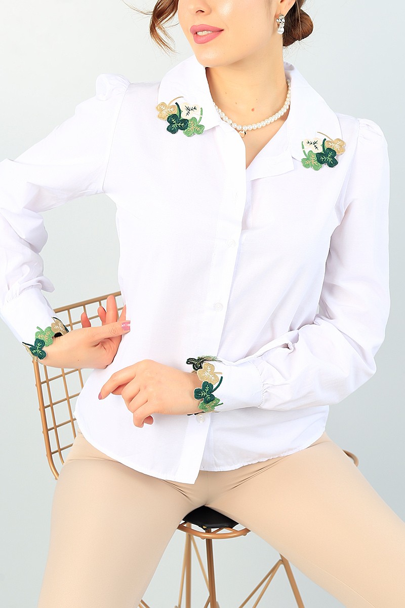 beyaz kol ve yaka nakışlı bayan gömlek 62670 modamızbir modamizbir com