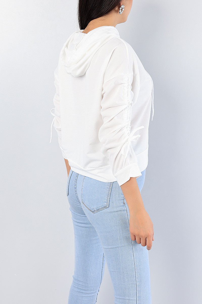 Beyaz Kolu Büzgülü Bayan Sweat 78482