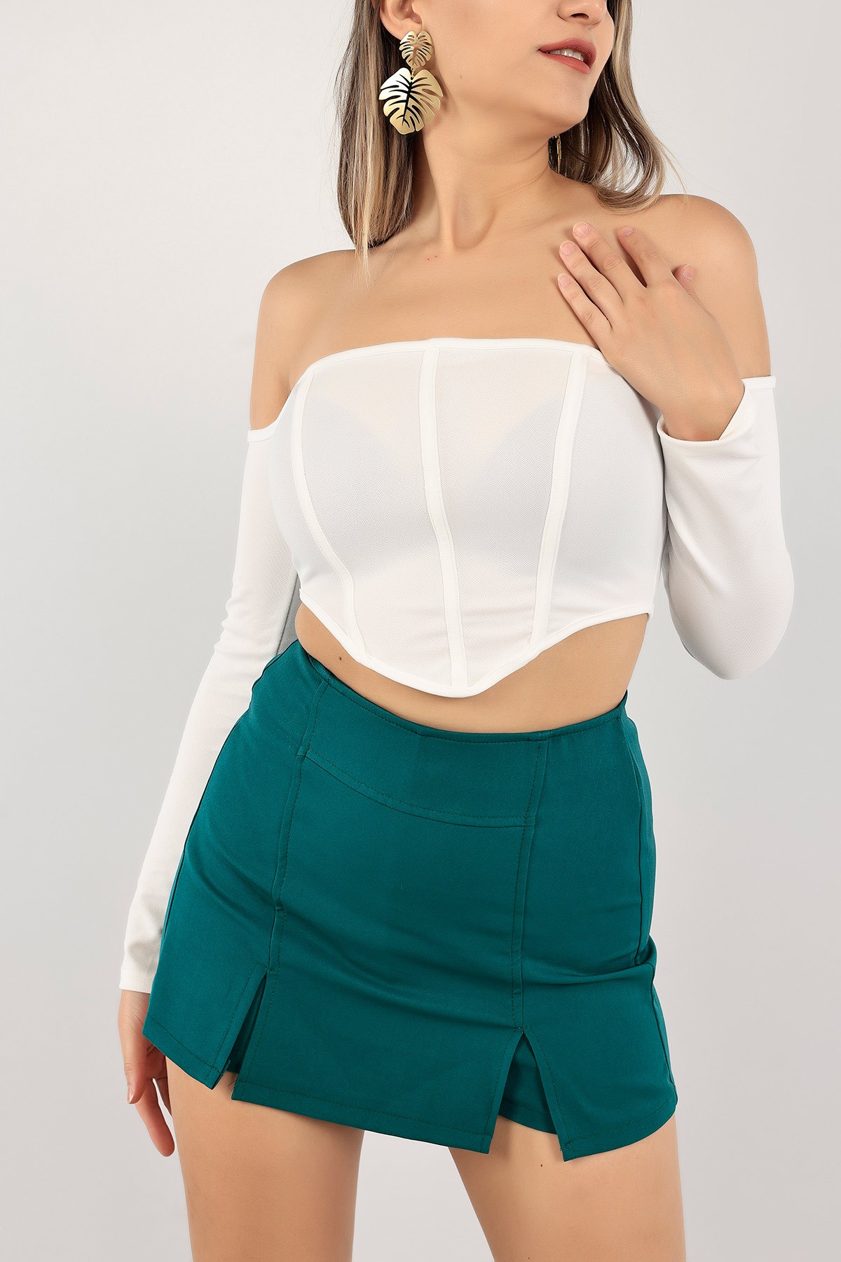 Beyaz Korse Tasarım Crop Bluz 117832